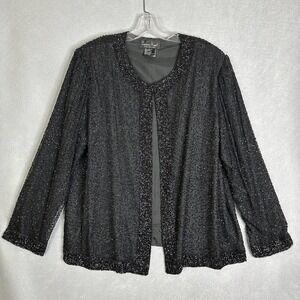Laurence Kazar Beaded Jacket Women Sz XL Silk Vintage Glam New Years Eve Party